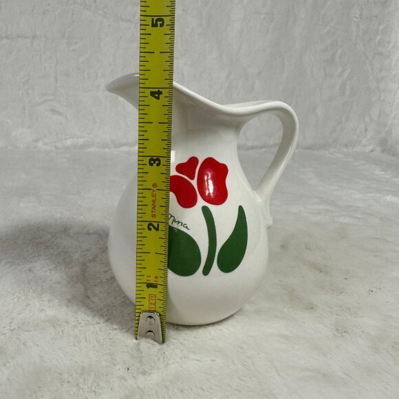 Vintage Nina Greenhouse Red Tulips Floral Design 1980's Pitcher - Picture 7 of 8